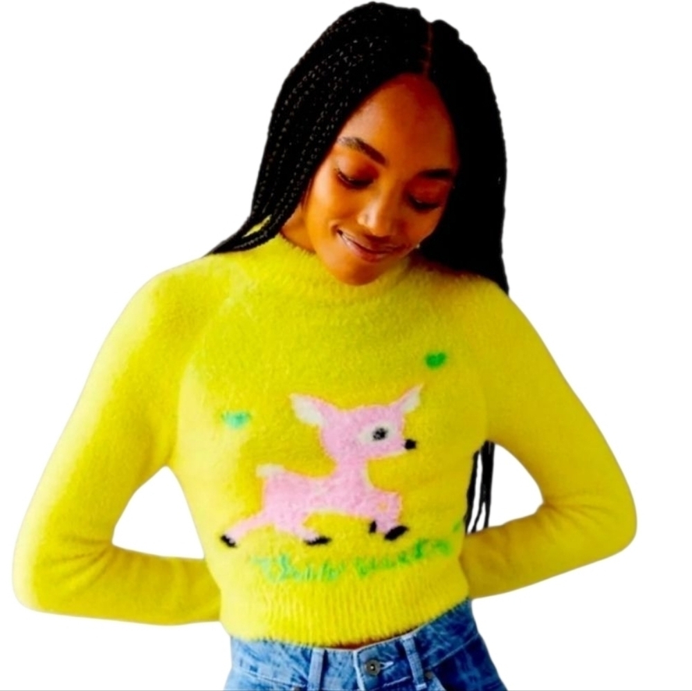 Urban Outfitters | Cleo “This Sucks” Mock Neck Deer Print Crop Sweater (Size XS)